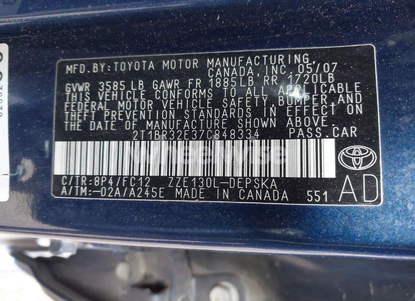 Photo 9 of 2007 Toyota Corolla CE/LE/S (VIN 2T1BR32E37C848334)