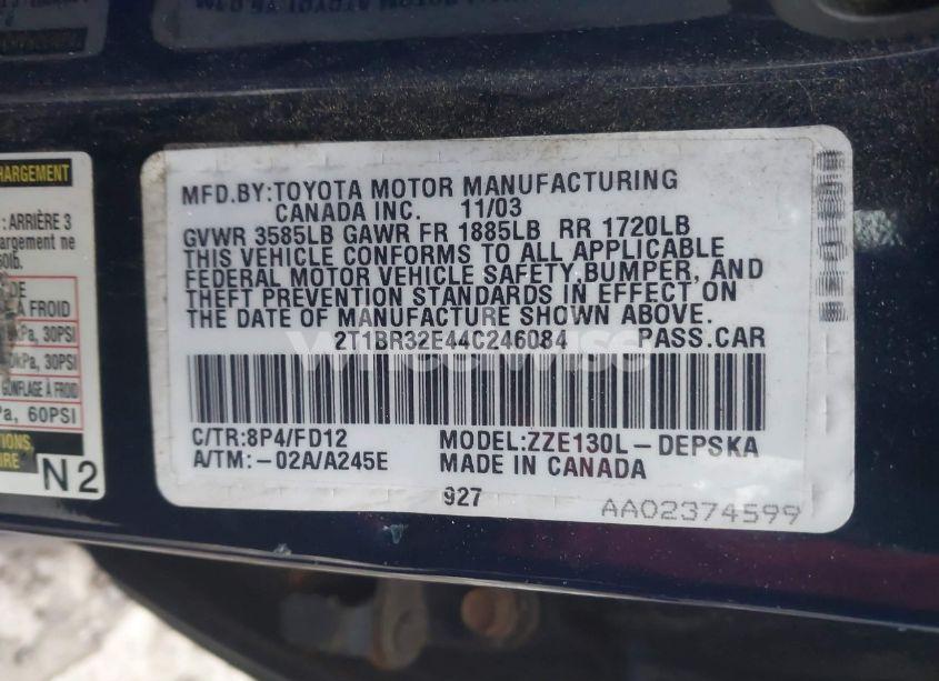 Photo 9 of 2004 Toyota Corolla S (VIN 2T1BR32E44C246084)