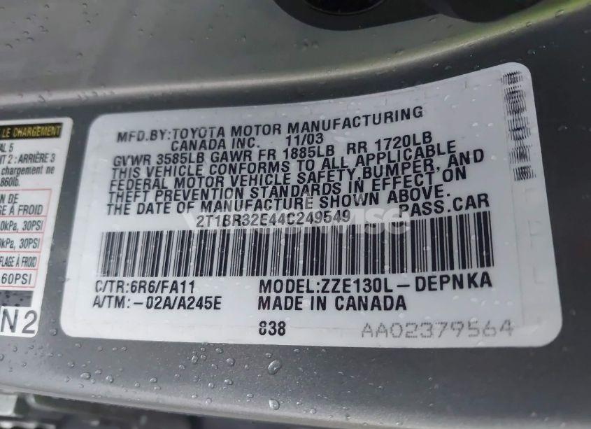 Photo 9 of 2004 Toyota Corolla LE (VIN 2T1BR32E44C249549)