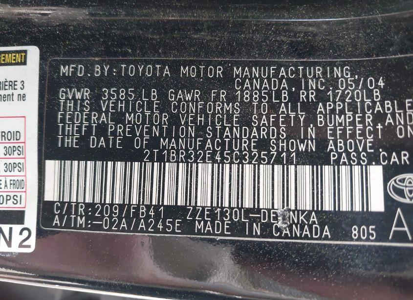 Photo 9 of 2005 Toyota Corolla LE (VIN 2T1BR32E45C325711)