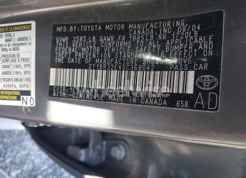 Photo 9 of 2005 Toyota Corolla CE (VIN 2T1BR32E45C368042)