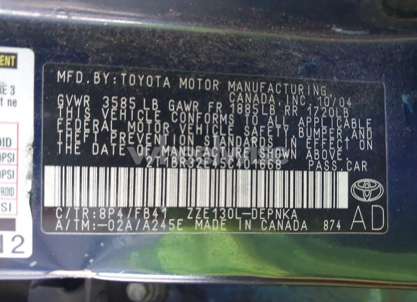 Photo 9 of 2005 Toyota Corolla LE (VIN 2T1BR32E45C401668)