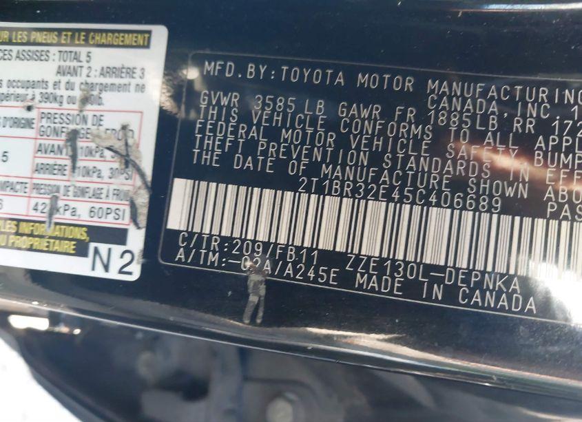 Photo 9 of 2005 Toyota Corolla LE (VIN 2T1BR32E45C406689)