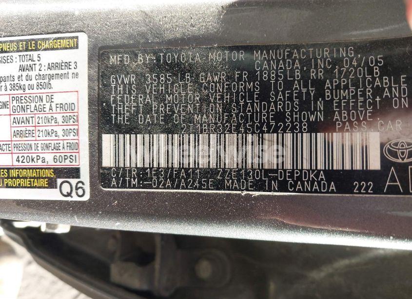 Photo 9 of 2005 Toyota Corolla CE (VIN 2T1BR32E45C472238)