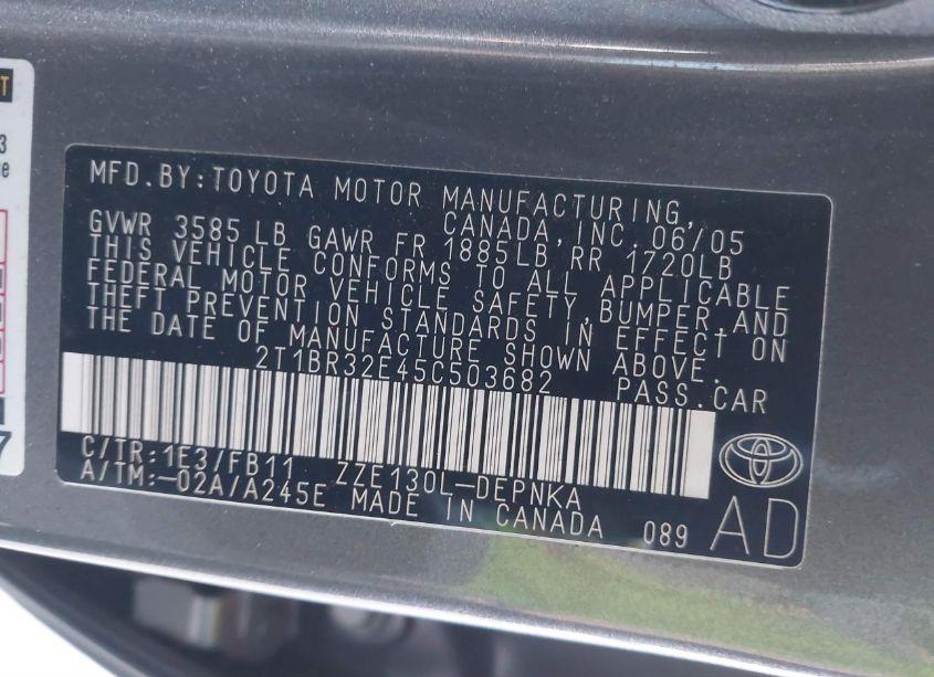 Photo 9 of 2005 Toyota Corolla LE (VIN 2T1BR32E45C503682)
