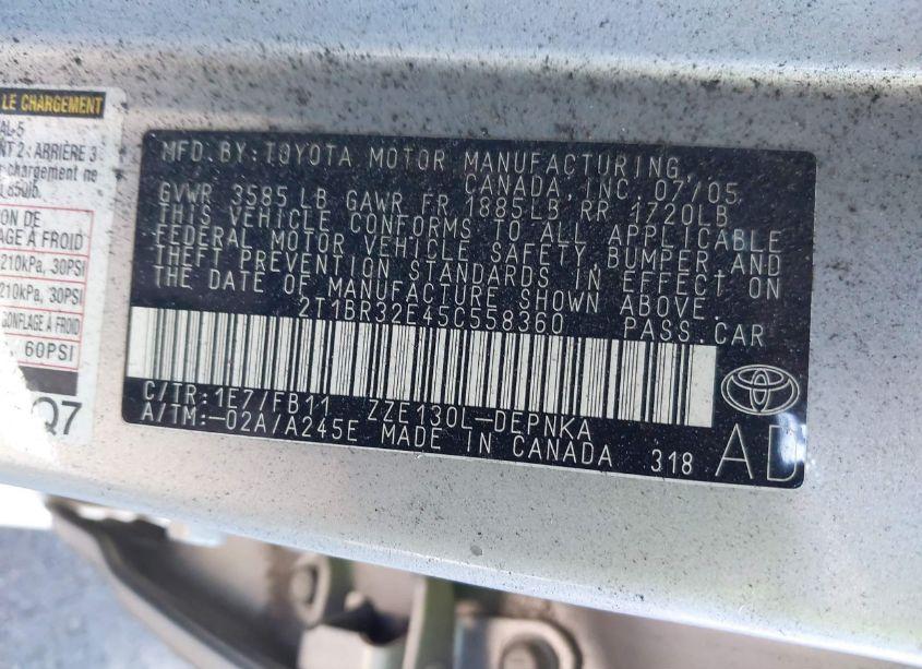 Photo 9 of 2005 Toyota Corolla LE (VIN 2T1BR32E45C558360)