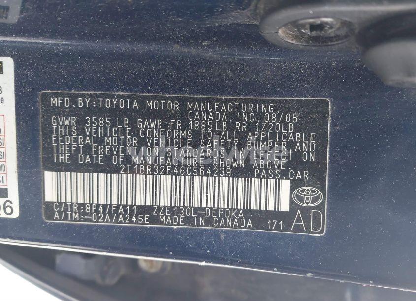 Photo 9 of 2006 Toyota Corolla CE (VIN 2T1BR32E46C564239)