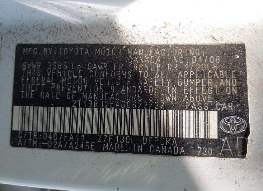 Photo 9 of 2006 Toyota Corolla CE (VIN 2T1BR32E46C622737)