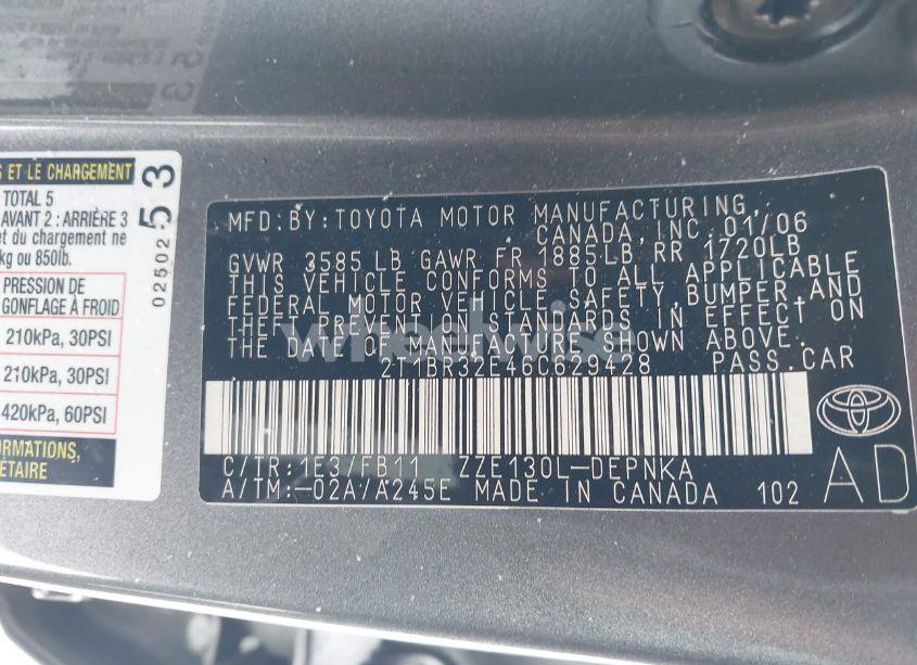 Photo 9 of 2006 Toyota Corolla LE (VIN 2T1BR32E46C629428)