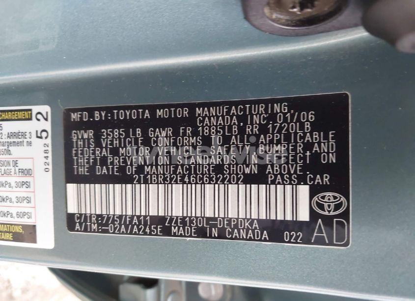 Photo 9 of 2006 Toyota Corolla CE (VIN 2T1BR32E46C632202)