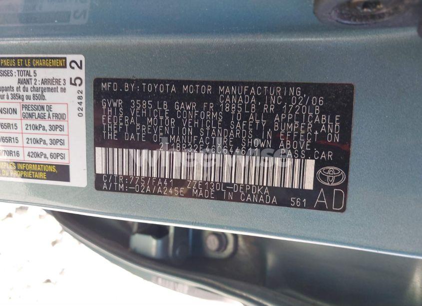 Photo 9 of 2006 Toyota Corolla CE (VIN 2T1BR32E46C644611)