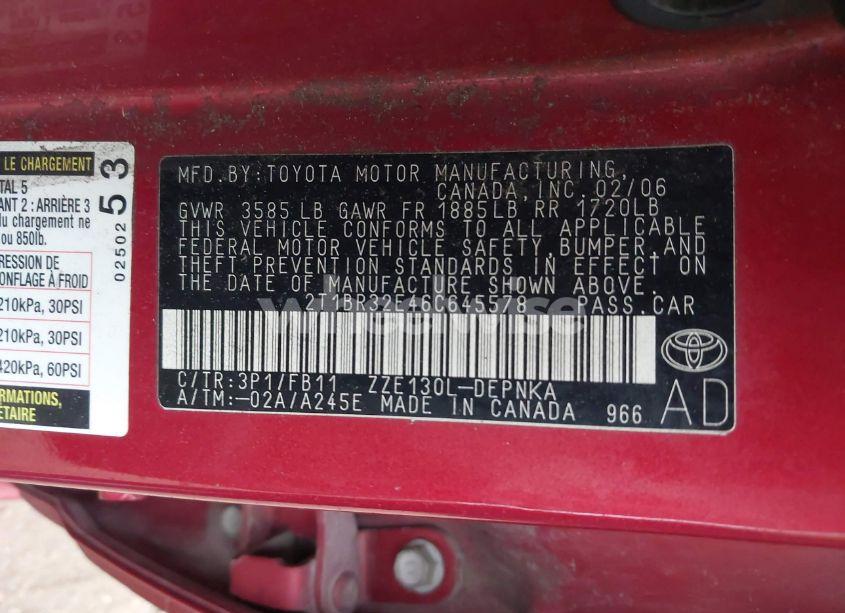 Photo 9 of 2006 Toyota Corolla LE (VIN 2T1BR32E46C645578)