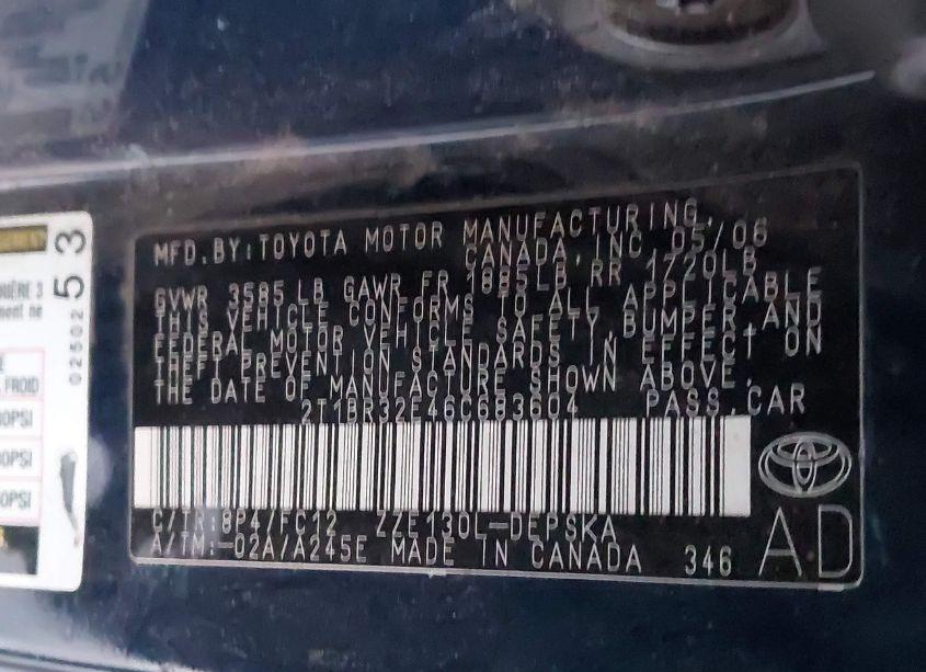 Photo 9 of 2006 Toyota Corolla S (VIN 2T1BR32E46C683604)