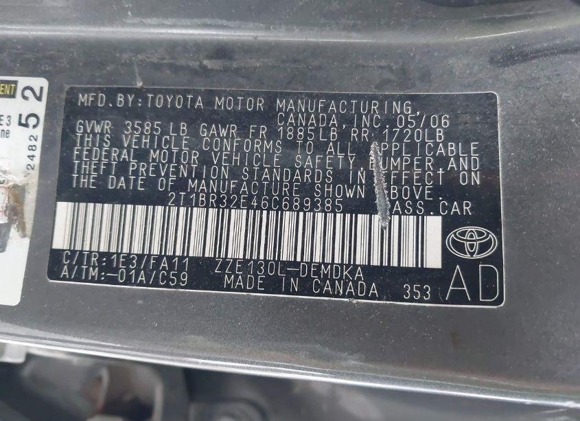 Photo 9 of 2006 Toyota Corolla CE (VIN 2T1BR32E46C689385)