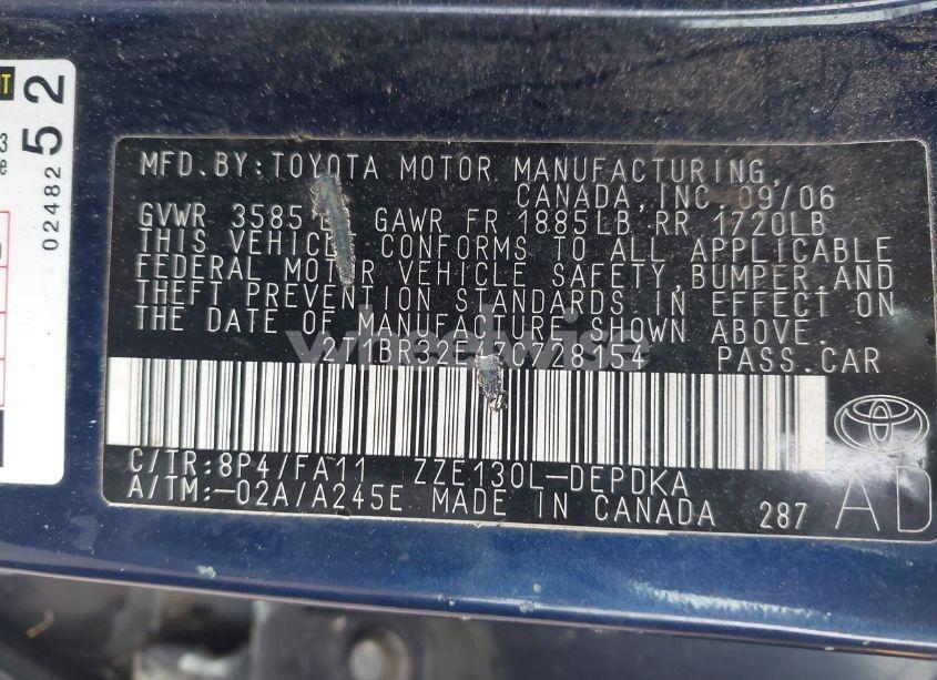 Photo 9 of 2007 Toyota Corolla CE (VIN 2T1BR32E47C728154)