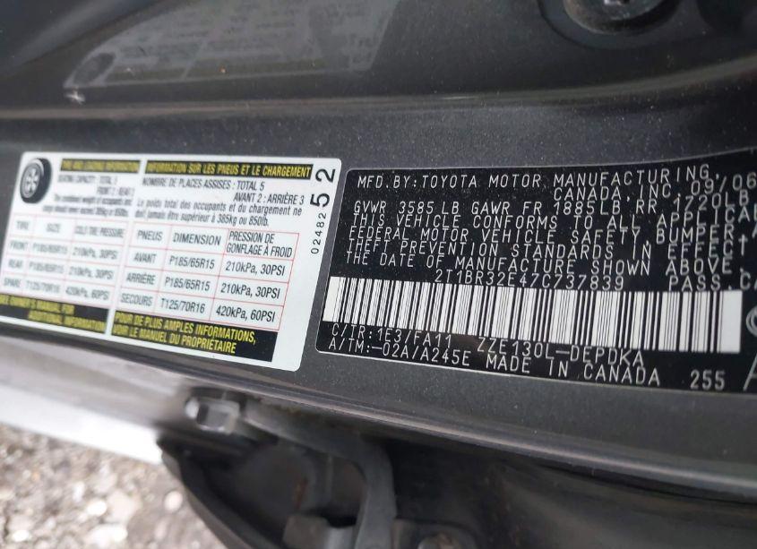 Photo 9 of 2007 Toyota Corolla CE (VIN 2T1BR32E47C737839)