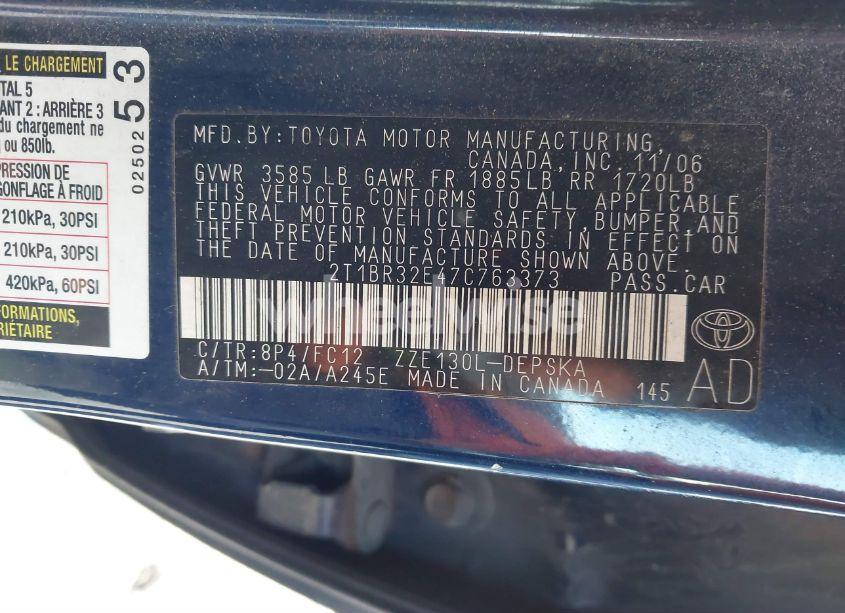 Photo 9 of 2007 Toyota Corolla S (VIN 2T1BR32E47C763373)