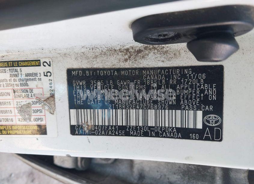 Photo 9 of 2007 Toyota Corolla CE (VIN 2T1BR32E47C768976)