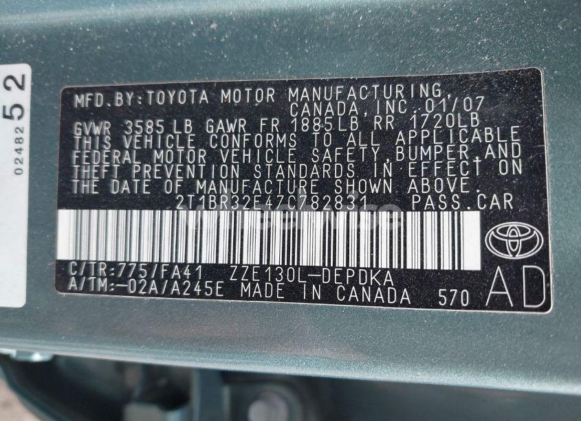 Photo 9 of 2007 Toyota Corolla CE (VIN 2T1BR32E47C782831)