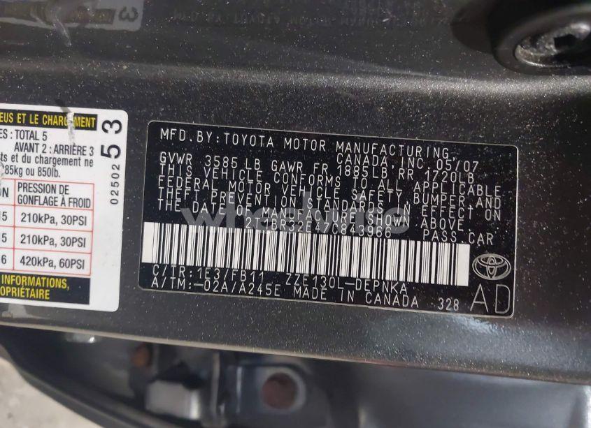 Photo 9 of 2007 Toyota Corolla LE (VIN 2T1BR32E47C843966)