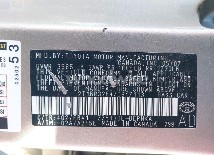 Photo 9 of 2007 Toyota Corolla LE (VIN 2T1BR32E47C847113)