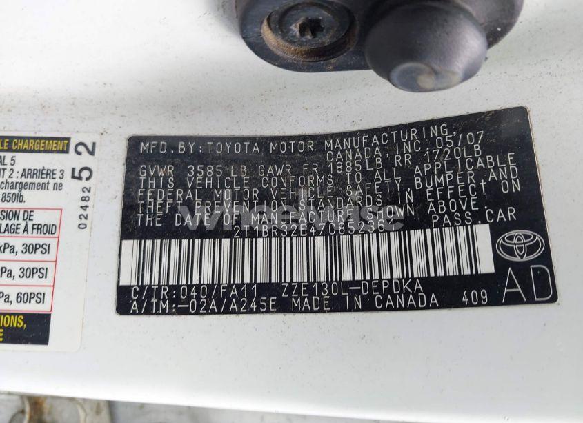 Photo 9 of 2007 Toyota Corolla CE (VIN 2T1BR32E47C852361)