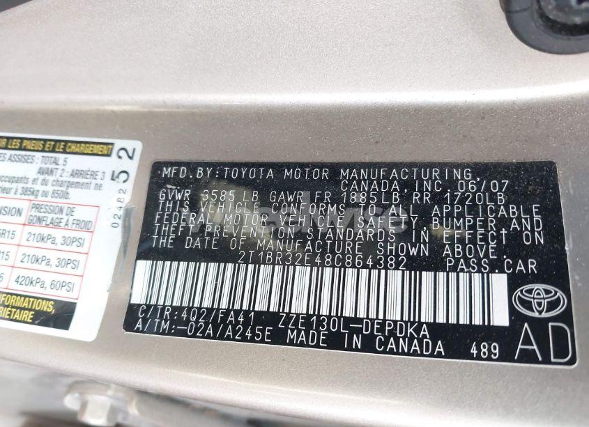 Photo 9 of 2008 Toyota Corolla CE (VIN 2T1BR32E48C864382)