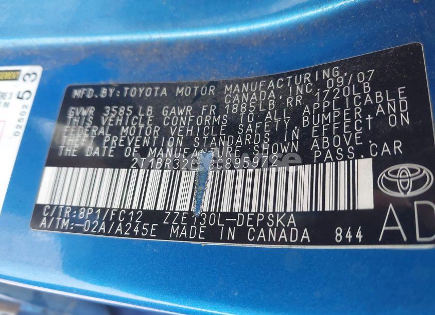 Photo 9 of 2008 Toyota Corolla S (VIN 2T1BR32E48C895972)