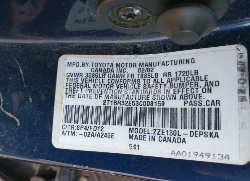 Photo 9 of 2003 Toyota Corolla S (VIN 2T1BR32E53C008159)