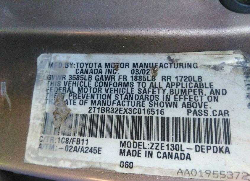 Photo 9 of 2003 Toyota Corolla LE (VIN 2T1BR32E53C009277)