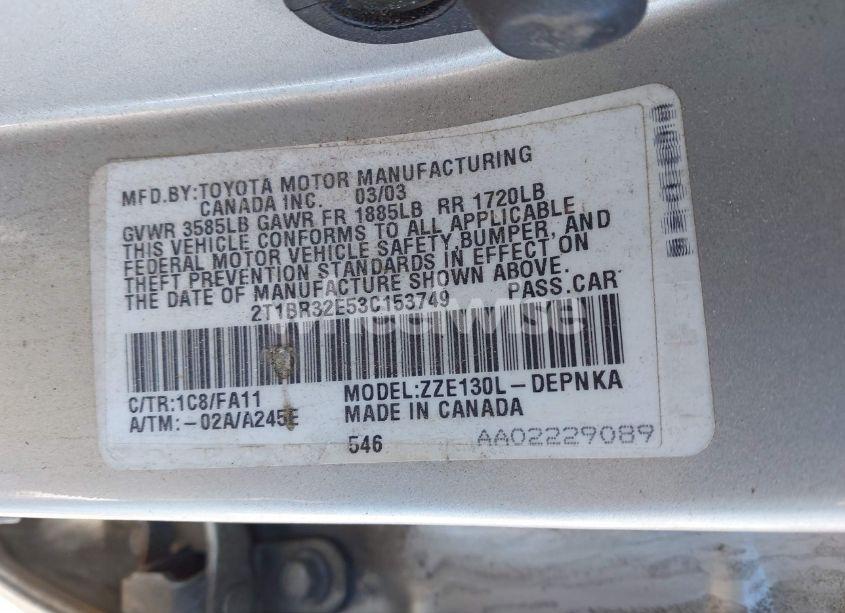 Photo 9 of 2003 Toyota Corolla LE (VIN 2T1BR32E53C153749)