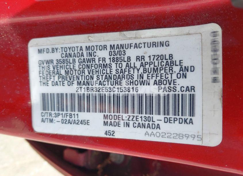 Photo 9 of 2003 Toyota Corolla CE (VIN 2T1BR32E53C153816)