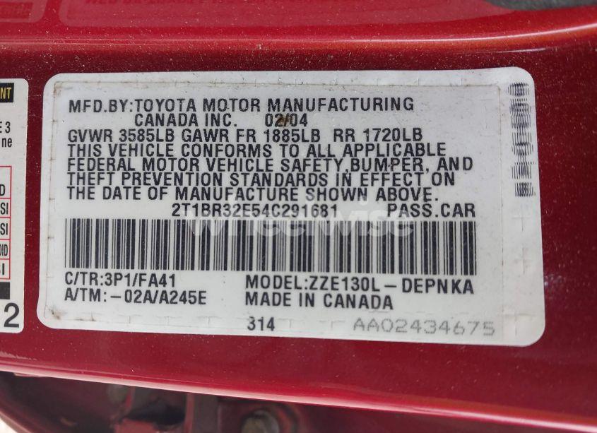 Photo 9 of 2004 Toyota Corolla LE (VIN 2T1BR32E54C291681)