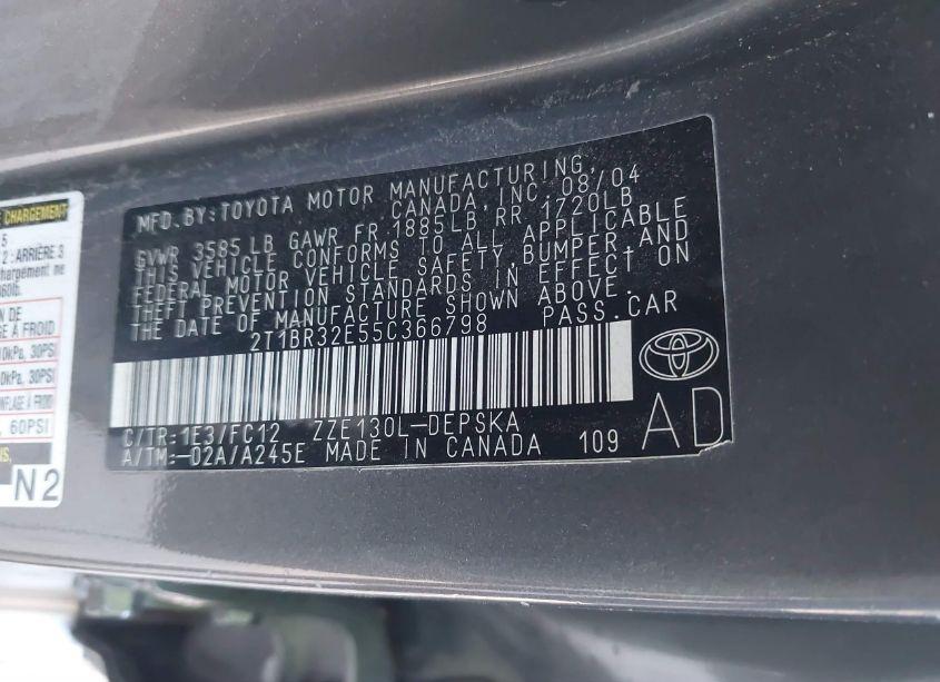 Photo 9 of 2005 Toyota Corolla S (VIN 2T1BR32E55C366798)