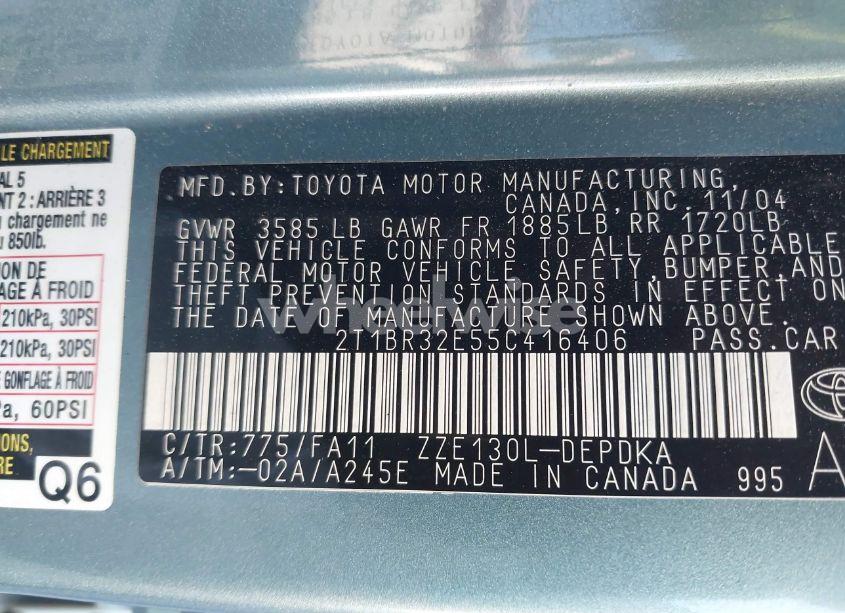 Photo 9 of 2005 Toyota Corolla CE (VIN 2T1BR32E55C416406)