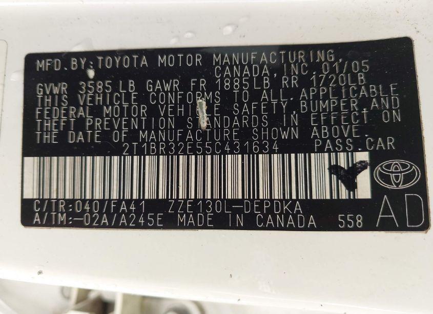 Photo 9 of 2005 Toyota Corolla CE (VIN 2T1BR32E55C431634)