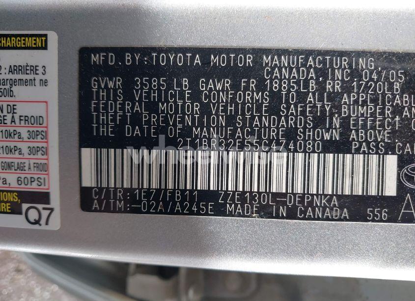 Photo 9 of 2005 Toyota Corolla LE (VIN 2T1BR32E55C474080)