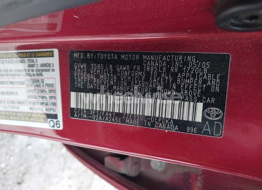 Photo 9 of 2005 Toyota Corolla CE (VIN 2T1BR32E55C485001)