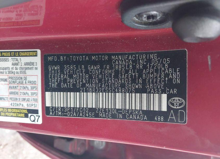 Photo 9 of 2005 Toyota Corolla S (VIN 2T1BR32E55C488075)