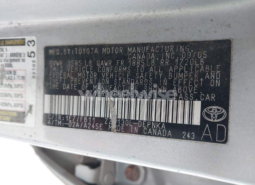 Photo 9 of 2006 Toyota Corolla LE (VIN 2T1BR32E56C575251)