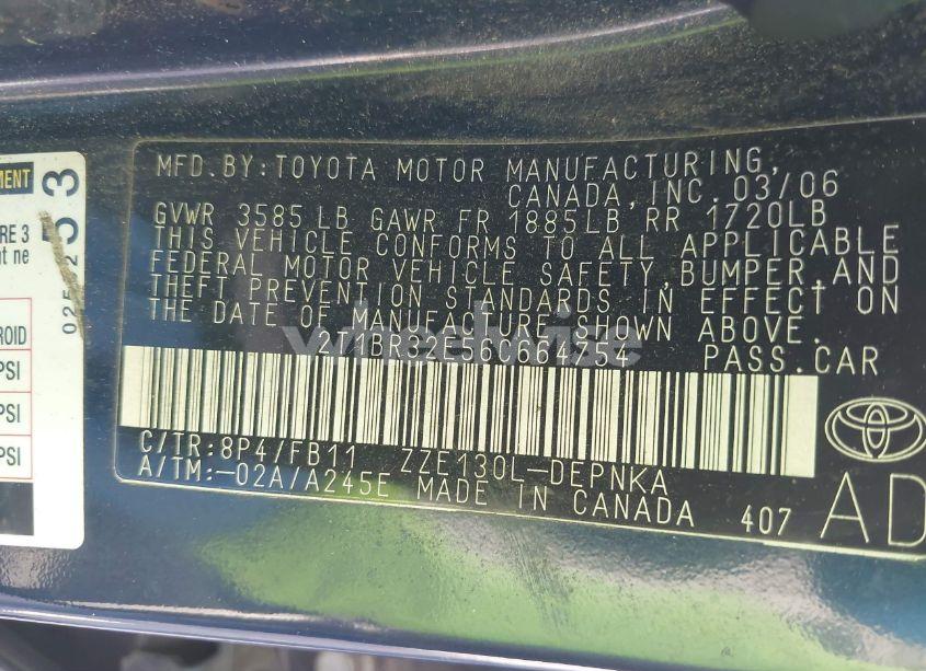 Photo 9 of 2006 Toyota Corolla LE (VIN 2T1BR32E56C664754)