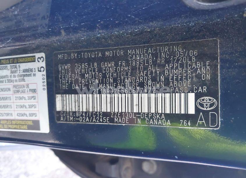 Photo 9 of 2006 Toyota Corolla S (VIN 2T1BR32E56C677472)