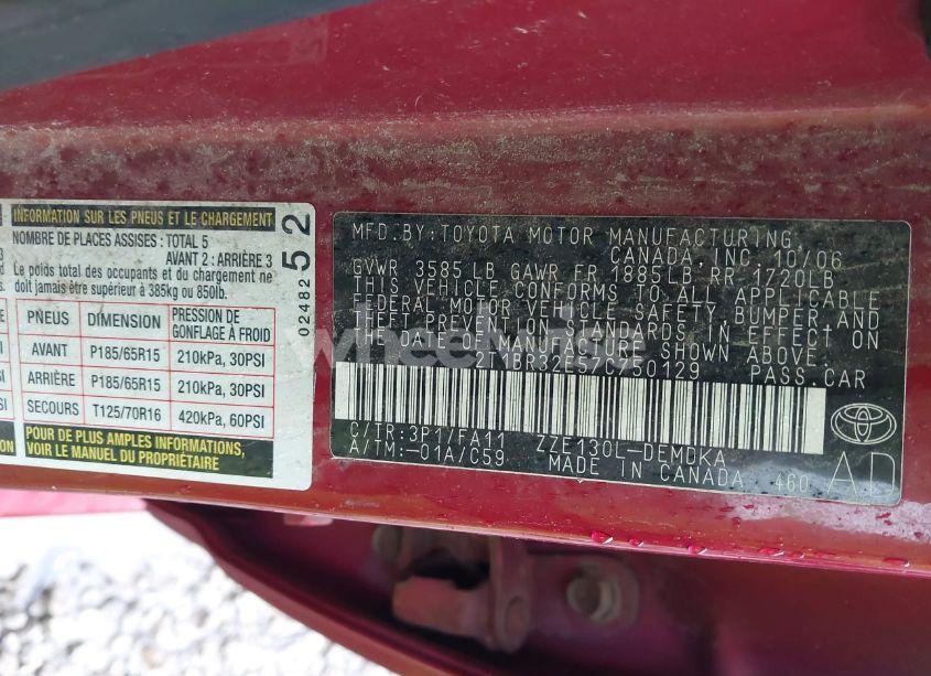 Photo 9 of 2007 Toyota Corolla CE (VIN 2T1BR32E57C750129)