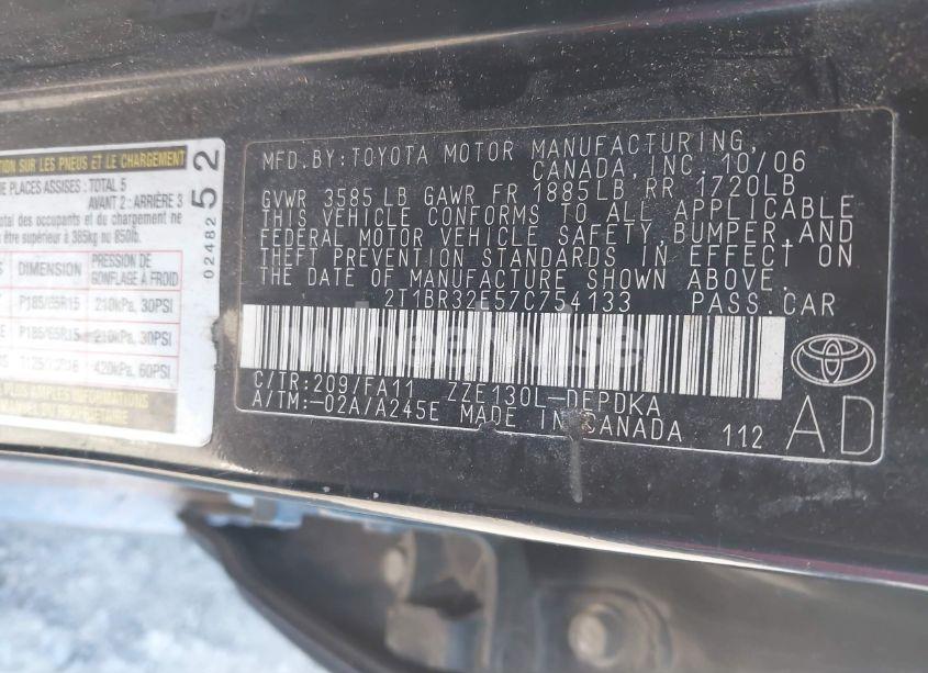 Photo 9 of 2007 Toyota Corolla CE (VIN 2T1BR32E57C754133)