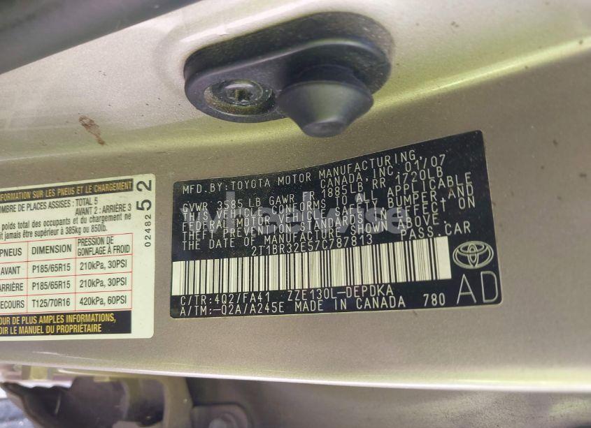 Photo 9 of 2007 Toyota Corolla CE (VIN 2T1BR32E57C787813)
