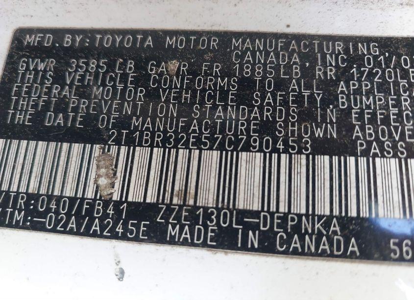 Photo 9 of 2007 Toyota Corolla LE (VIN 2T1BR32E57C790453)