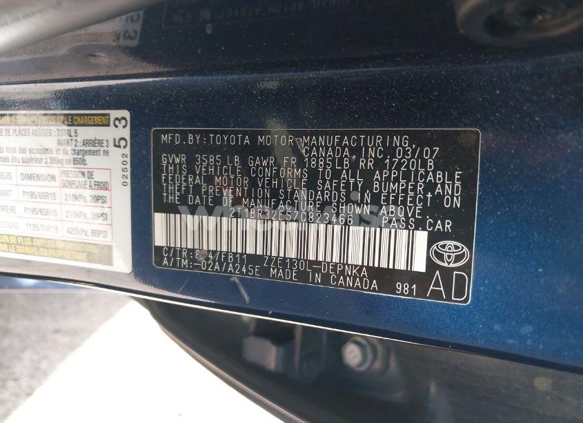 Photo 9 of 2007 Toyota Corolla LE (VIN 2T1BR32E57C823466)