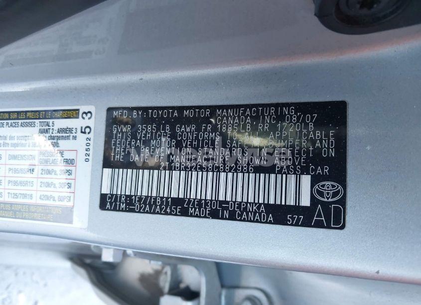 Photo 9 of 2008 Toyota Corolla LE (VIN 2T1BR32E58C882986)