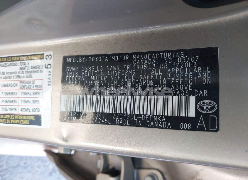 Photo 9 of 2008 Toyota Corolla LE (VIN 2T1BR32E58C896080)