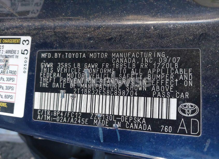 Photo 9 of 2008 Toyota Corolla S (VIN 2T1BR32E58C898704)